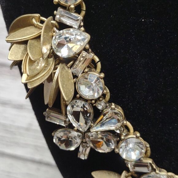 J Crew Bronze Gold Rhinestone Flowered Necklace.  B1 - Picture 2 of 7